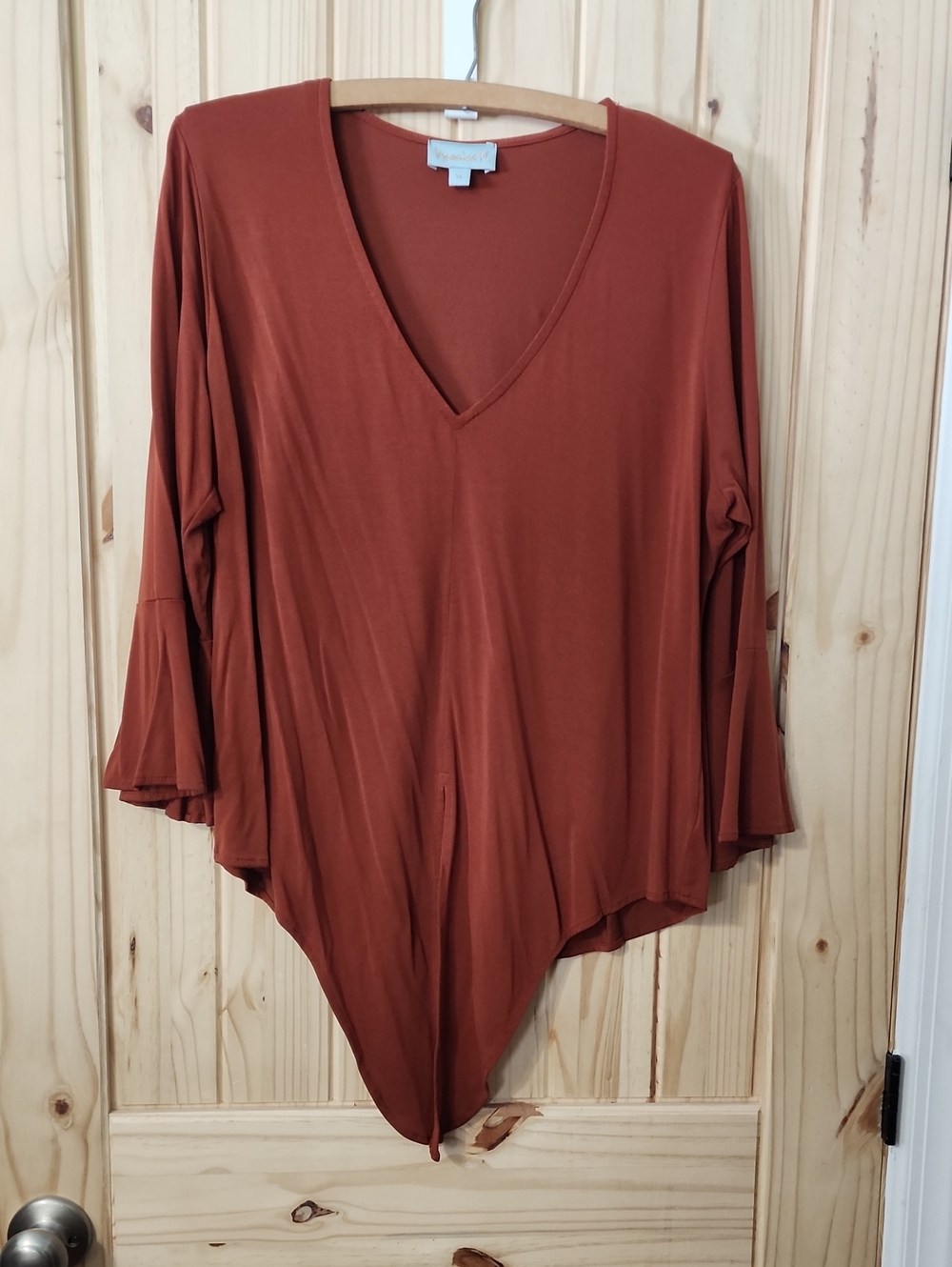 Veronica M Burnt Orange V-Neck Tie-Front Top with Flared Sleeves